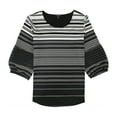 thumbnail image 2 of Alfani Womens Striped Illusion Sleeve Pullover Blouse, Black, Large, 2 of 2