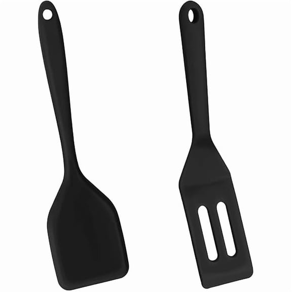 2 Pieces Mini Silicone Spatula, Nonstick Silicone Serve Turner, Small Spatulas for Kitchen Cooking, Heat Resistant Cookie Slotted Spatula (Black) - Multi-Functional High-Efficiency Desi