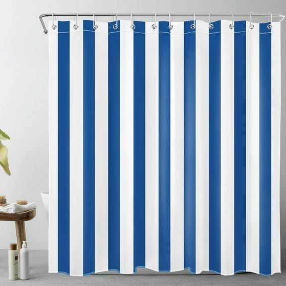 Blue and White Striped Fabric Shower Curtain for Bathroom with 12 Hooks, Vertical Stripe Geometric Shower Curtains for Bathroom, Modern Farmhouse Chic Style Bathroom Shower Curtains, 72x72 Inch
