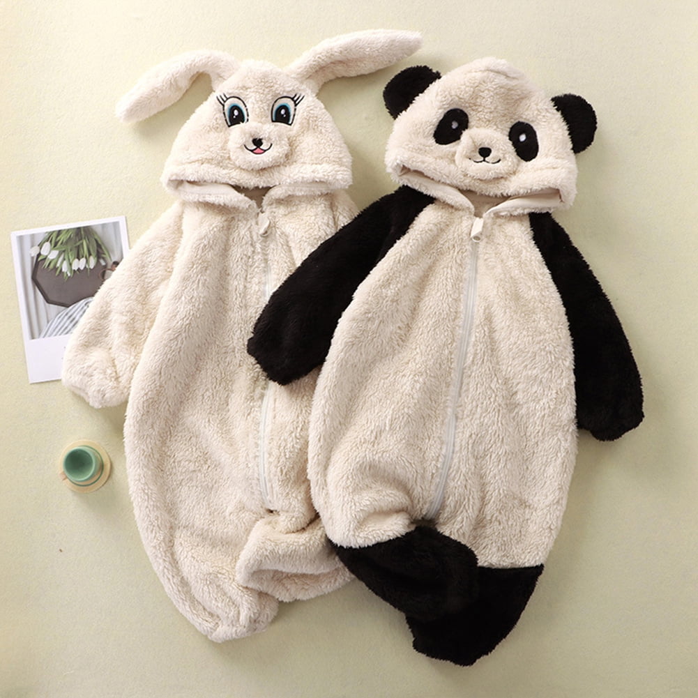 Godderr Newborn Baby Cartoon Jumpsuit Toddler Warm Hooded Rompers Fleece Onesies Loungewear Infant Winter Outfits,Cute Bear Ear Bodysuits Outwear Baby Boys Girls Romper Pajamas for 1M-2Y