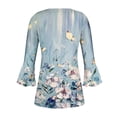 thumbnail image 4 of Meichang Chemisiers Boutonnés pour Femmes 2024 Tunique Plissée Manches 3/4 Évasées Chemise Décontractée à Imprimé Floral Blouse Évasée Douce Extensible Fendue Col en V T-Shirts Haut pour les Vacances, 4 of 5