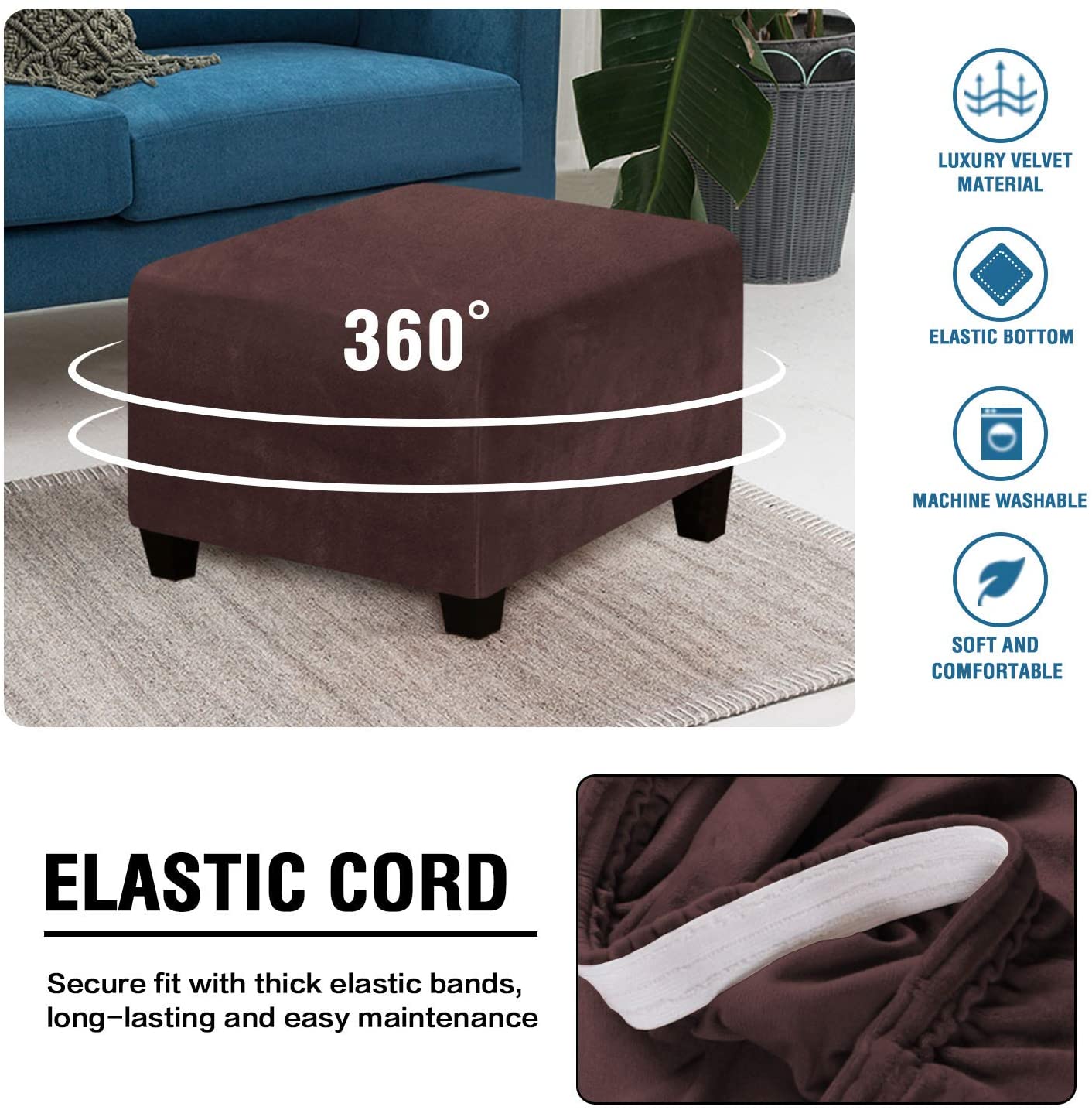 Housse Extensible En Velours Pour Pouf - Lavable, Ajustable, Protège Et Décore (bleu, Taille Grand)