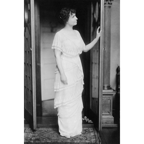 Print: Helen Keller, Full-Length Portrait, Standing At Door In Room