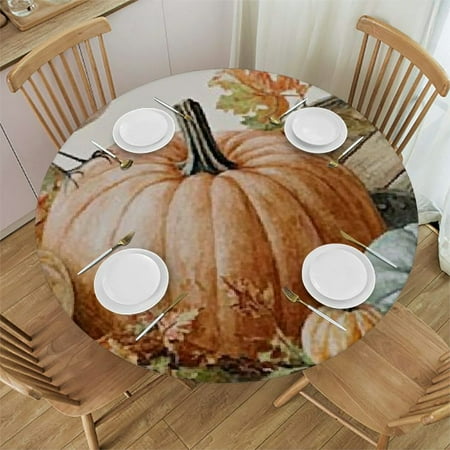

Sheronv Pumpkins Gourds Bird Round Tablecloth 100% Polyester Fiber Stain-Resistant Washable for Indoor Outdoor Restaurants Weddings Parties 38 -42
