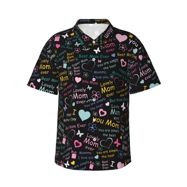 Fotbe I love you Mom Camisa Hawaiana para Hombre Unisex – Camisa Casual de Verano con Botones de Manga Corta de Algodón y Lino,X-Large