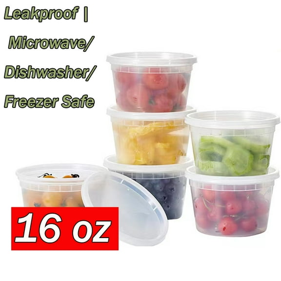 16 Oz Disposable Plastic Deli Food Storage Containers with Plastic Lids, Leakproof, Great for Meal Prep, Picnic, Take Out, Traveling, Fruits, Snack, or Liquids