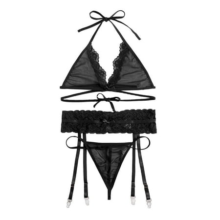 

NECHOLOGY Women Lingerie Set Lace Teddy Strap Bodysuit With Garter Belts Nightgowns for Women Soft under 10 Underwear Black Large