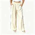 thumbnail image 2 of Vynhevius Women's Cargo Pants Plus Size Wide Leg Side Tie Elastic Waist Casual Loose Trousers Solid Color Summer Bottoms With Pockets, 2 of 8
