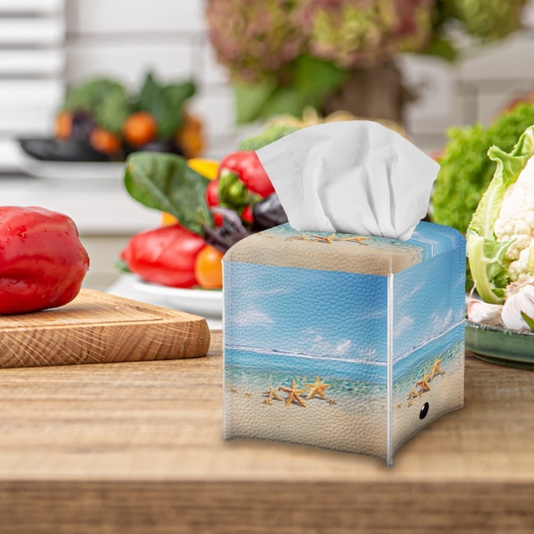 ZUXONGSY Beach Starfish Square Tissue Box Covers PU Leather Tissue