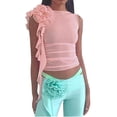 thumbnail image 2 of Women's Fashion Round Neck 3D Flower Perspective Mesh T-shirt Tops, 2 of 8