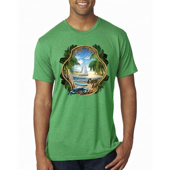 Wild Bobby, Enjoy Life Vintage Beach Surf Sailboat, Pop Culture, Men Premium Tri Blend Tee, Envy, Small
