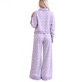 thumbnail image 3 of Szluipve 2 Piece Sets for Women Polka Dot 2 Piece Outfit Button Lapel Collar Long Sleeve Scalloped Hem Top High Waist Wide Leg Pants Casual Loungewear Tracksuit Set Purple XL, 3 of 3