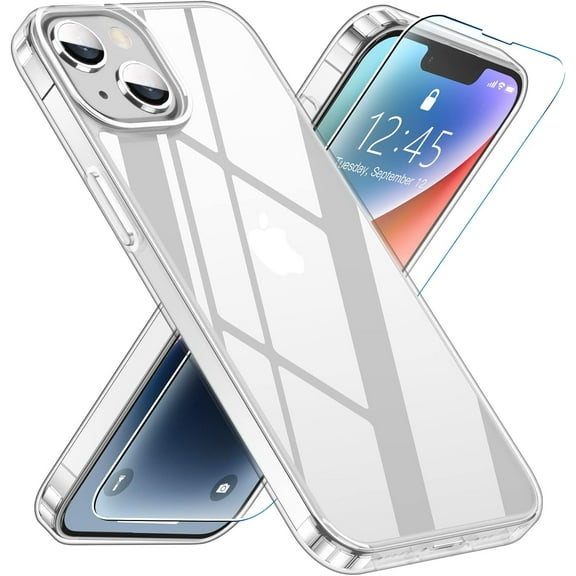 for iPhone 14 Case Clear, with [1 Pack Screen Protector] [Military Grade Protection] Anti-Yellowing Shockproof Slim Thin Phone case Released 2022