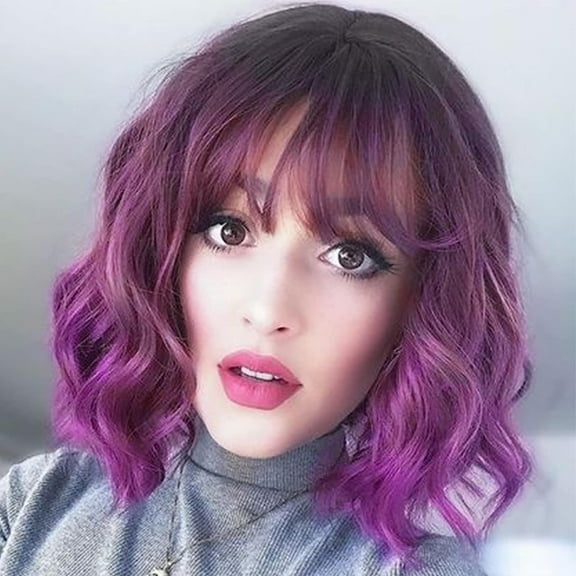 UTOURS Short Ombre Blonde Wigs Wavy Bob Wig with Bangs Women Synthetic Curly Pastel Bob Wig for Girl Colorful Cosplay Wigs
