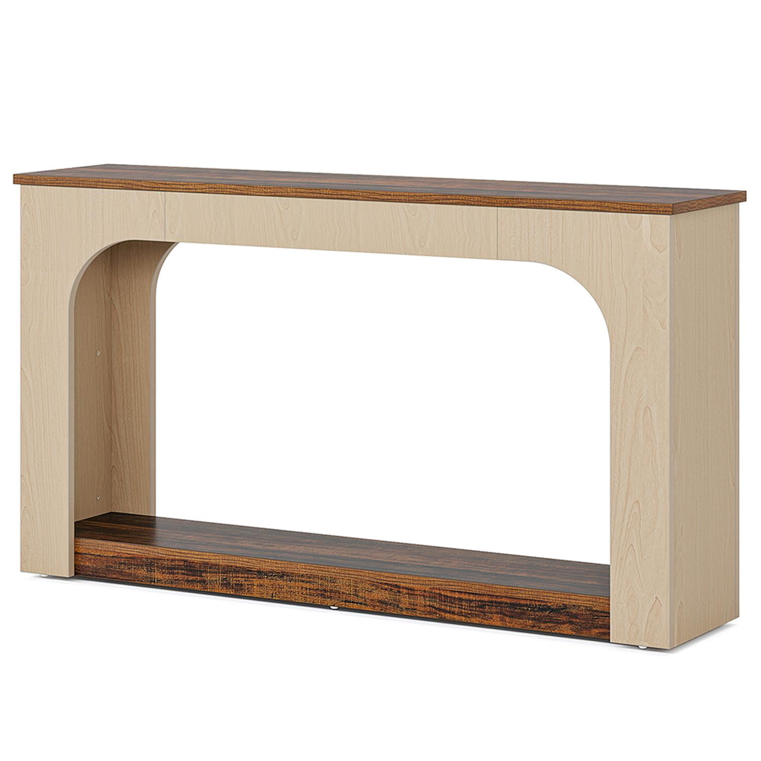 Demi Bonn 55" Console Table, Wood Farmhouse 2-Tier Sofa Table with LED Lights for Hallway, Bedroom, Living Room, Brown
