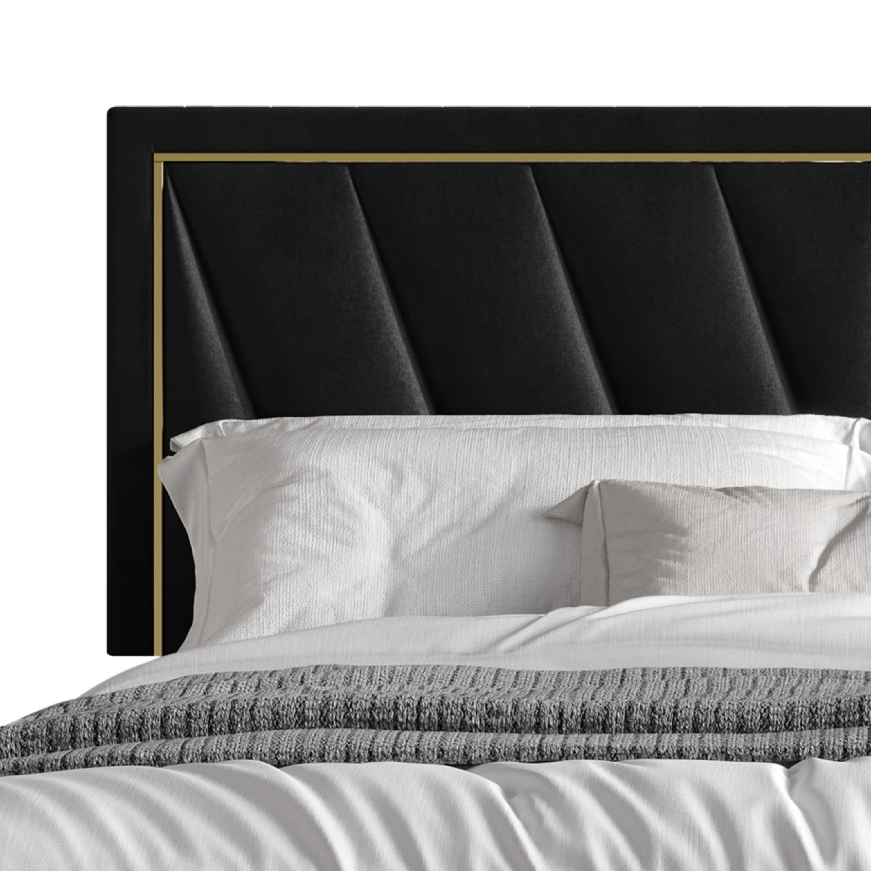 Home Design Valdez King Upholstered Storage Platform Bed Frame with Gold Aluminum Trim and Four Under-Drawers, Black, Easy Assembly
