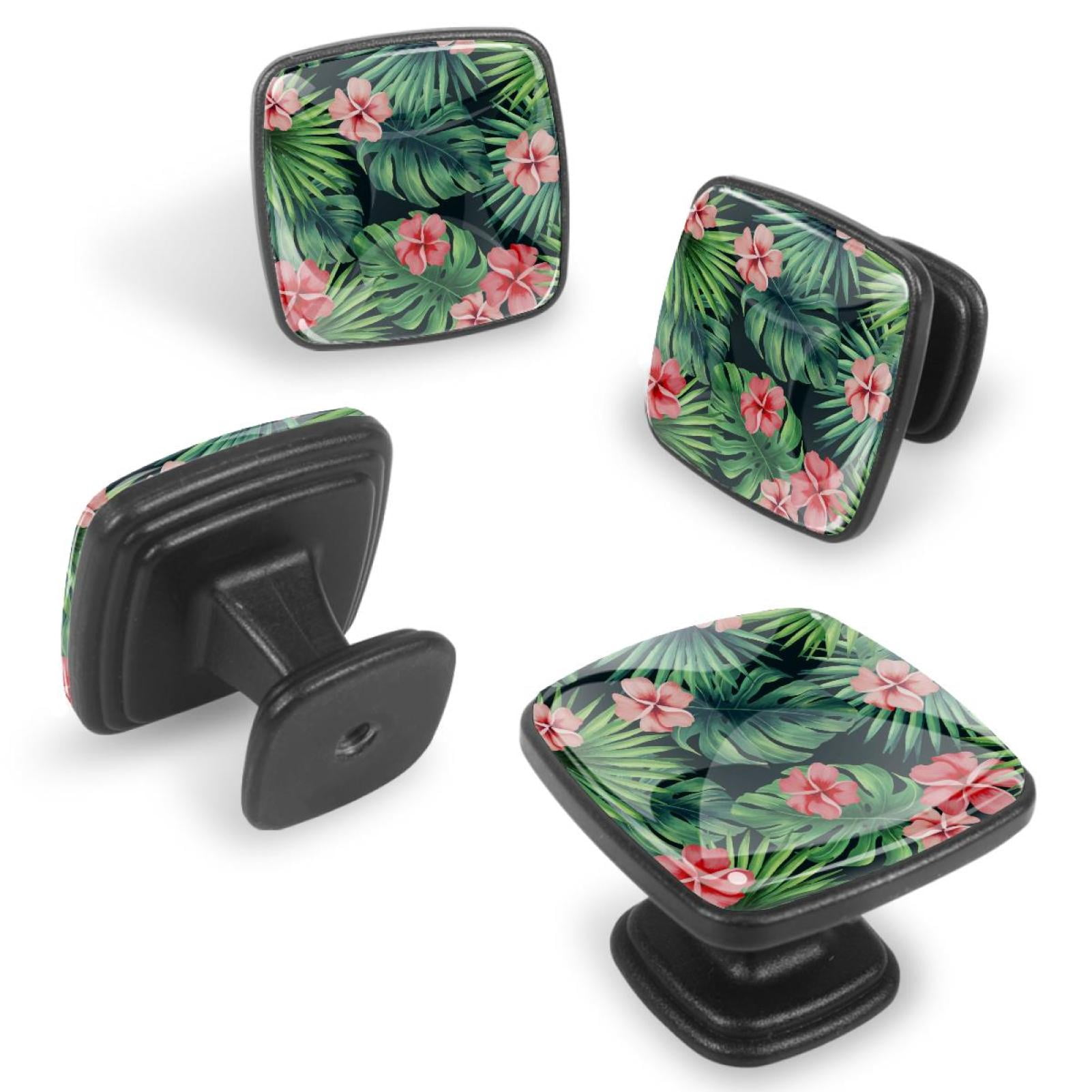 4 Pcs Cabinet Handle Drawer Pulls Tropical Green Knobs with Screws Square Furniture Office Cabinet Knob Decoration