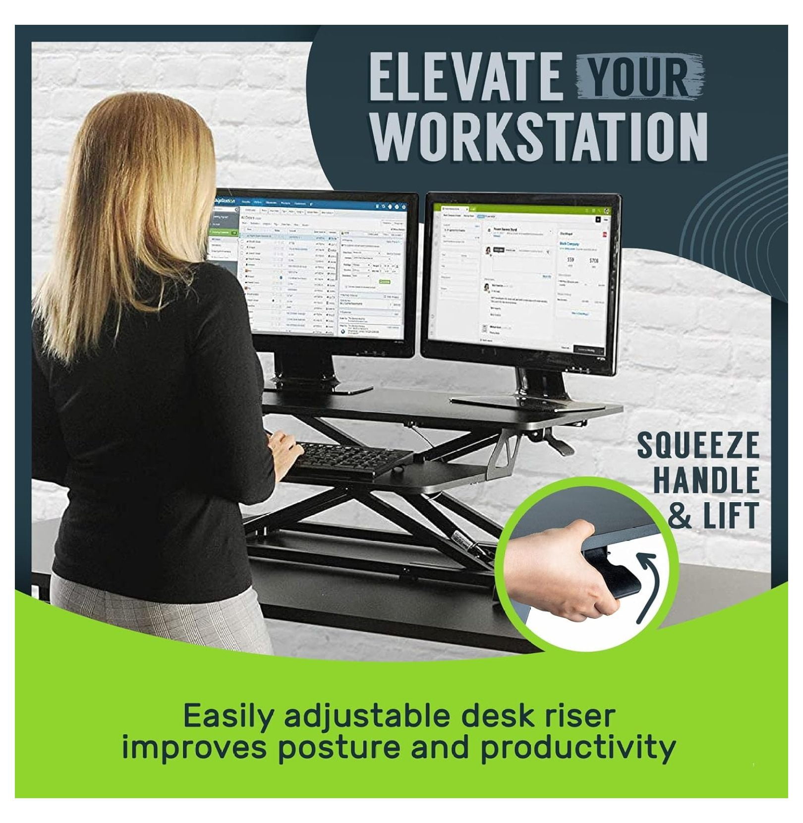 Standing Desk Converter - 32 Inch Adjustable Sit to Stand Up Workstation, Particle Board, Dual Monitor Desktop Riser with Keyboard Tray, for Home Office Laptop, Black 32"
