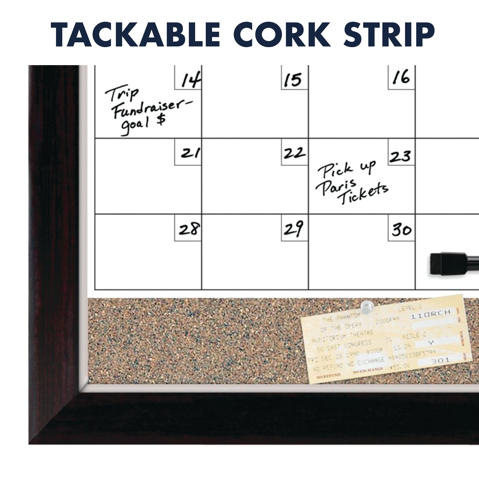 Quartet Home Décor Magnetic Combination Calendar Board, Dry-Erase and Cork, 17" x 23", Two-Tone Frame - image 3 of 8