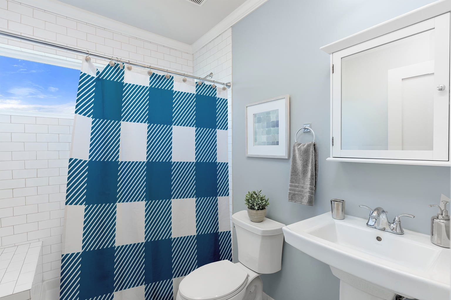 Simply Daisy 70" W x 73" L Buffalo Plaid Polyester Shower Curtain, Unreal Teal [1 Ct]