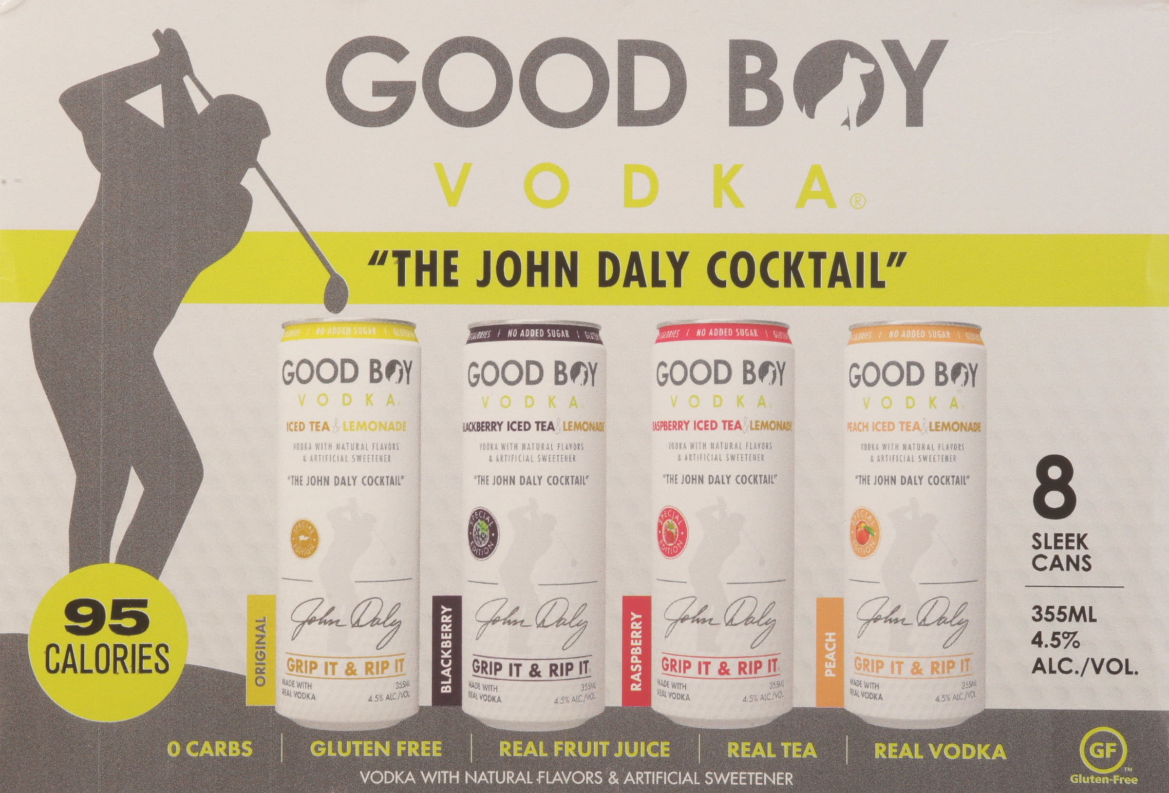 Good Boy John Vodka Seltzers, Variety Pack, 12 fl oz 8 Pack Cans, 4.5% ABV