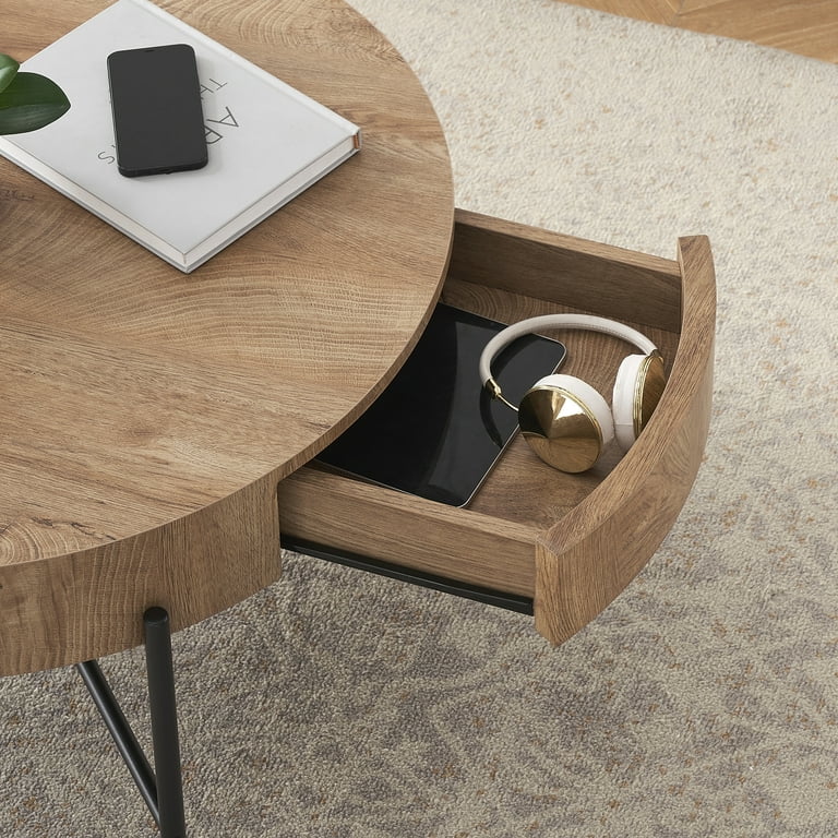 WhizMax Round Coffee Table Solid Wood Center Table with Two WhizMax Round Coffee Table Solid Wood Center Table with Two