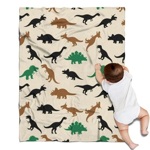 Beige Cartoon Dinosaurs Silhouettes Pattern Blanket,Comfortable Soft Flannel Throw Blanket,All Season,Warm Lightweight Blankets for Sofa Bed Couch Living Room Chair,30"x40"