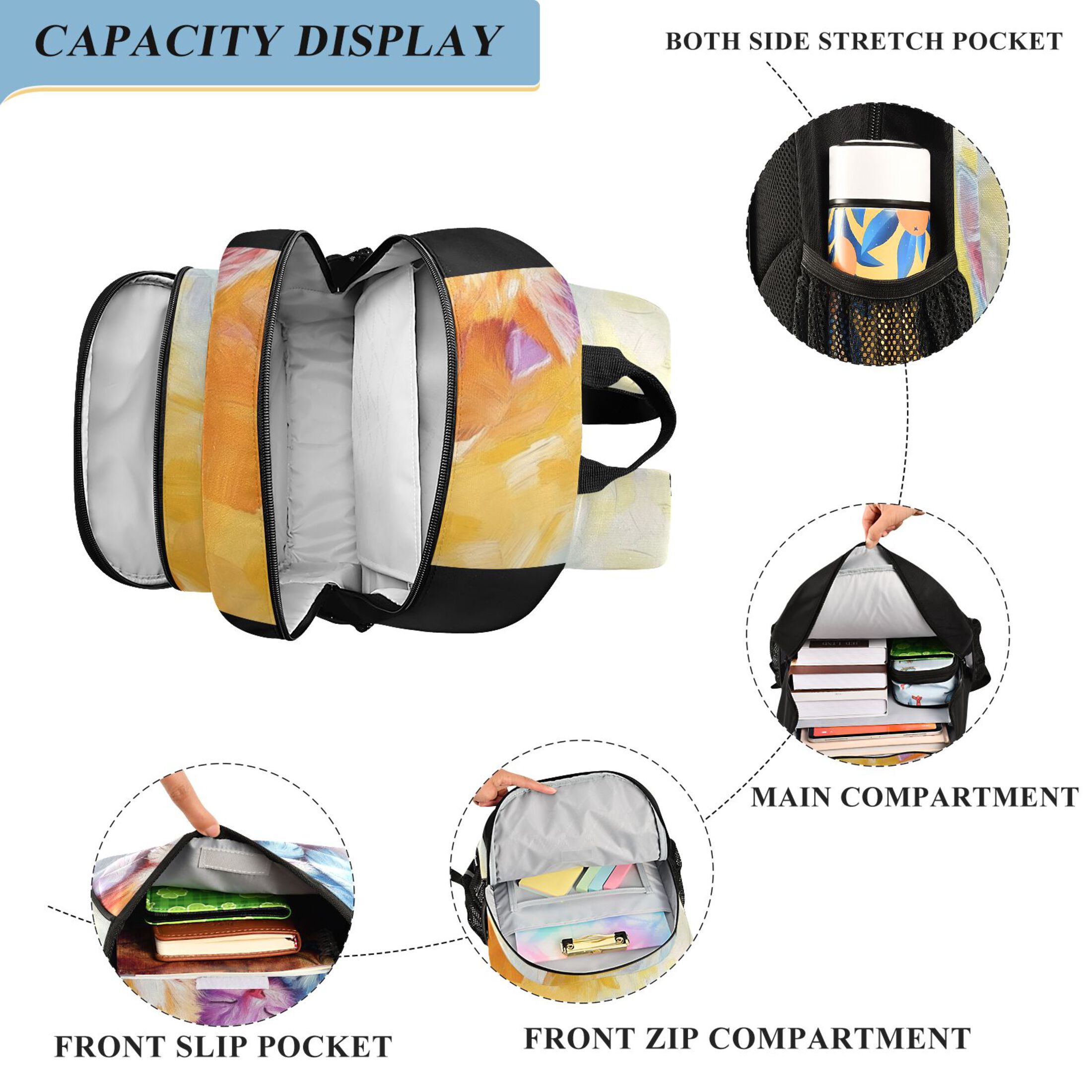 Backpack 12.9 *5.1 * 17.7 Inches Outing Backpack, Shopping Backpack, Travel Backpack Three Colored Cats