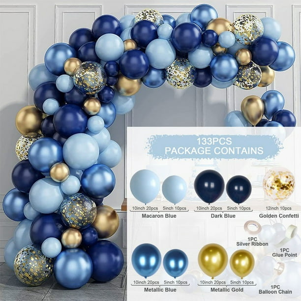 Kit De Globos Para Guirnalda O Arco - 122 Piezas, Colores Azul Marino, Blanco Y Dorado