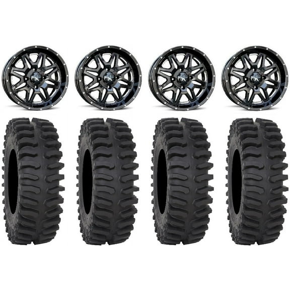 MSA Black Vibe 14" UTV Wheels 27" XT400 Tires Polaris RZR XP 1000 / PRO XP / Ranger XP 900/1000