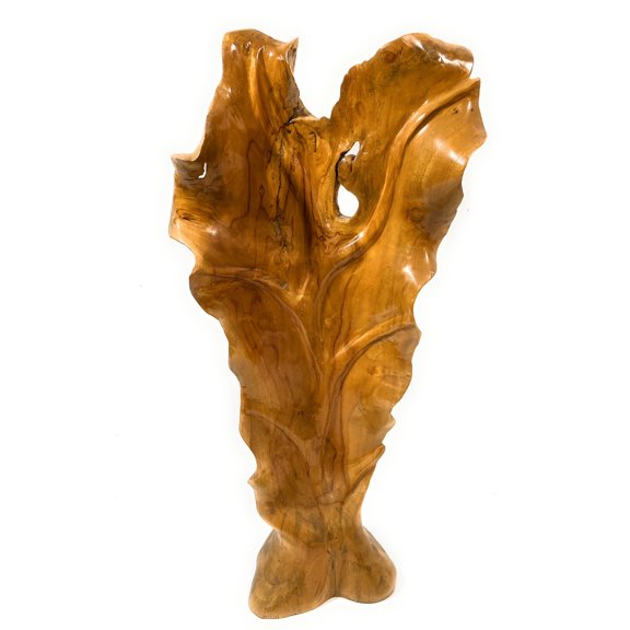 Elegant Carved Leaf on Stand 26" X 12" X 5" Teak Root - Centerpiece | #cin19g