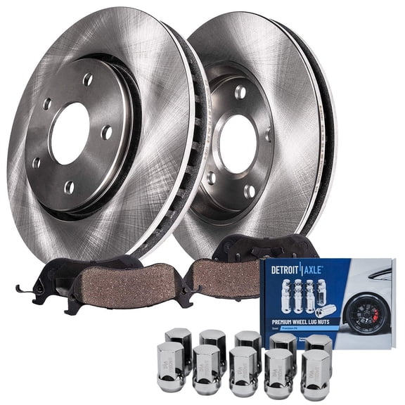 Detroit Axle - Front Brake Kit Wheel Lug Nuts for 2006 2007 2008 2009 Dodge Ram 1500 [5 Lugs], Disc Brake Rotors Brakes Pads Wheel Lug Nuts Replacement