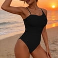 thumbnail image 2 of Hduncf Women's One Piece Swimsuit Solid Color Tummy Control Bathing Suit Fashion Pleated Beach Swimwear for Beach Vacation Black M, 2 of 9