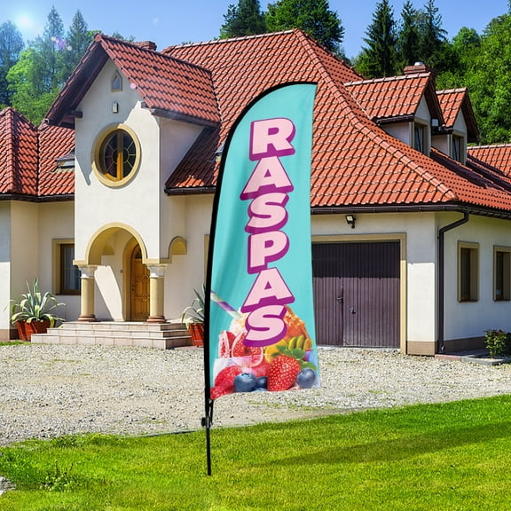 QSUM Raspas Feather Flag,7FT Shaved Ice Dessert Shop Advertising Banner,Ice Cream Shop Businesses Signs
