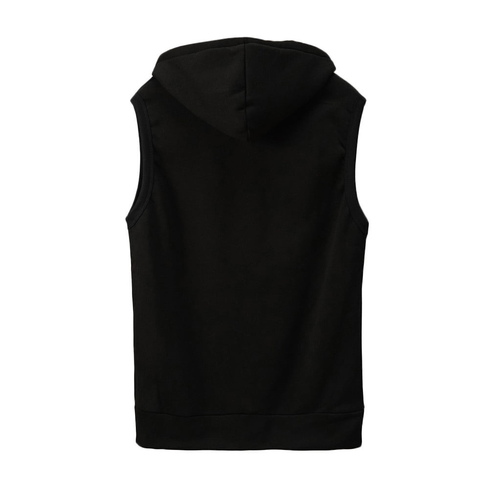 WREESH Mens Sleeveless Sweatshirts Vest Casual Solid Hooded Vest Drawstring Zipper Workout Outerwear Vest Black