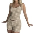 thumbnail image 7 of Long Sleeve Pullover Suit Set Womens Cami Pajama Sets Cute Polka Loungewear Suits Sleeveless Cropped Camisole Tops Matching Shorts 2 Piece Sleepwear Home Outfits Beige M, 7 of 7