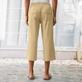 thumbnail image 5 of JJHGVB Cotton Linen Capris for Women Workout Shorts Long Shorts Cotton Linen Pants Wide Leg Capri Pedal Pushers for Women Linen Bermuda Shorts for Women Elastic Waist Shorts Below the Knee Beige L, 5 of 6