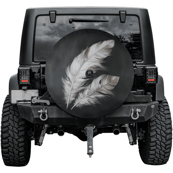 Lotusprinthandmade White Feathers Spare Tire Cover With Backup Camera Hole 6 Sizes (27 in.)