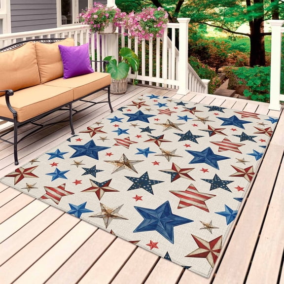 Beige Independence Day Outdoor Rug for Patio/Deck/Porch, Non-Slip Large Area Rug 5 x 8 Ft, American Stars 250th Anniversary Indoor Outdoor Rugs Washable Area Rugs, Camping Rug Carpet Runner