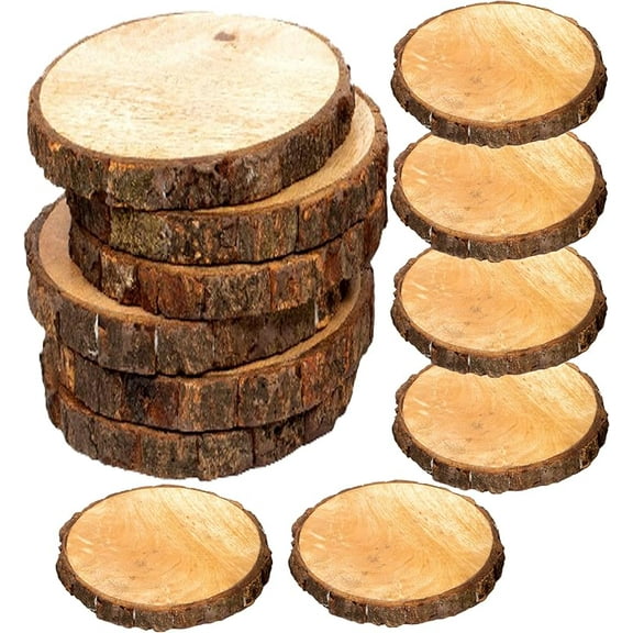10-Piece Natural Wood Coaster Set – Handcrafted Round Coasters with Bark Edge, Drink Absorbent, Rustic Home & Bar Decor