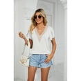 thumbnail image 6 of Anbech Women V Neck Lace Shirt Short Petal Sleeve Tshirt Casual Loose Summer Tee Tops, 6 of 8