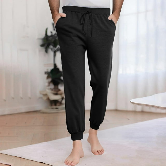 Men Fashion Casual Comfy Solid Pocket Bandage Drawstring Regular Pants
