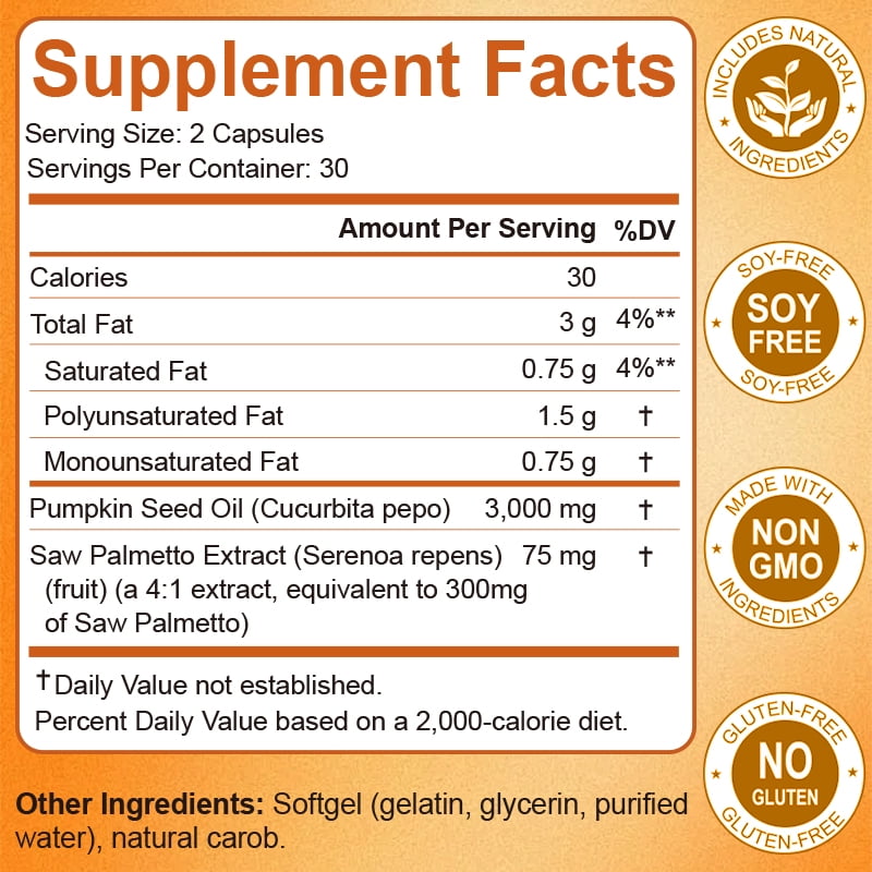 MENXI Pumpkin Seed Oil 3500mg, Cold Pressed Softgels for Hair Growth & Immune Support - 2 Bottles (60 Softgels Each)