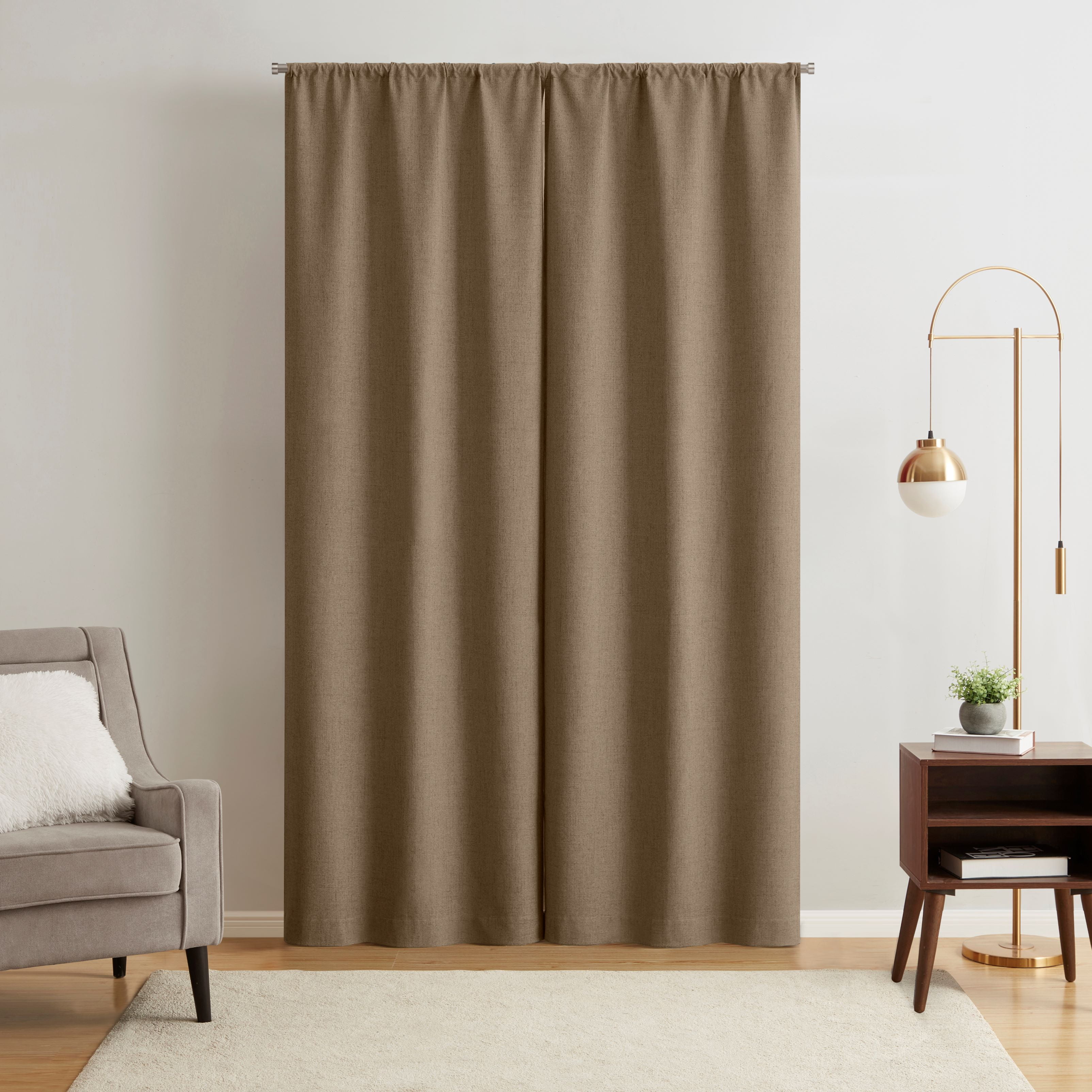 Mainstays Solid Twill Blackout Curtain Panel and Sheers, Set of 4, Brown Bag, 27.5" W x 95" L