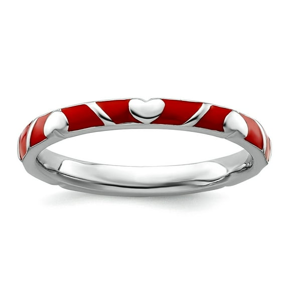 2.5mm 925 Sterling Silver Polished Stackable Red Enamel Love Heart Ring Size 7 Stackable Ring for Women