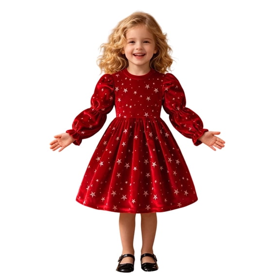Rhuody Girls' Dresses Long Sleeve Cartoon Prints Tulle Formal Dress Crewneck Holiday Party Princess Ball Gown Charm Playsuit