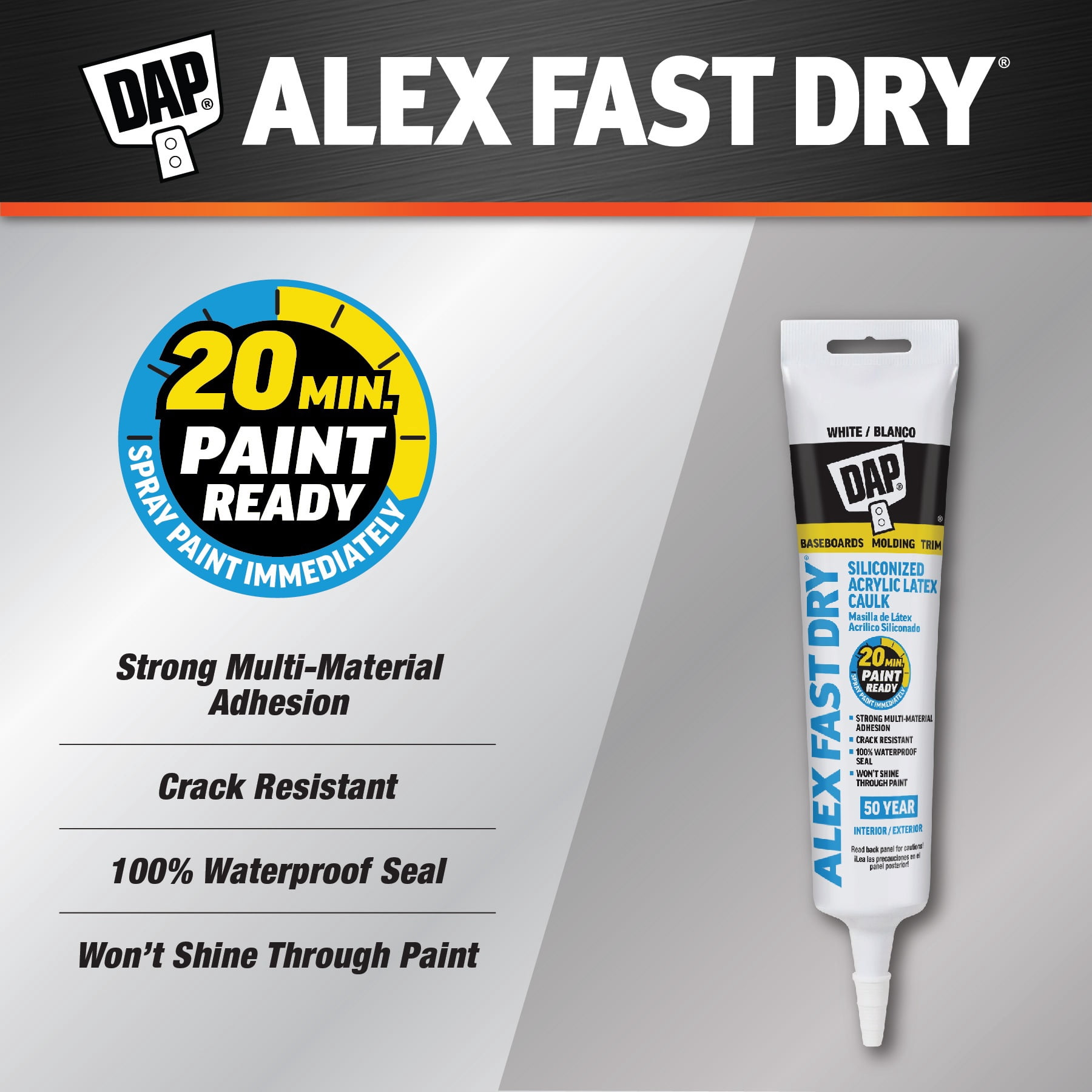 (12 pack) DAP Alex Fast Dry 5.5 oz White Acrylic Latex Silicone Caulk