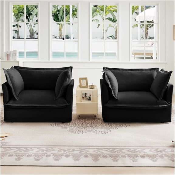 JERFIT 2-Pack Chenille Accent Armchairs with Removable Slipcovers, Deep Seated Lounge Chairs for Living Room, Bedroom, Reading Nook