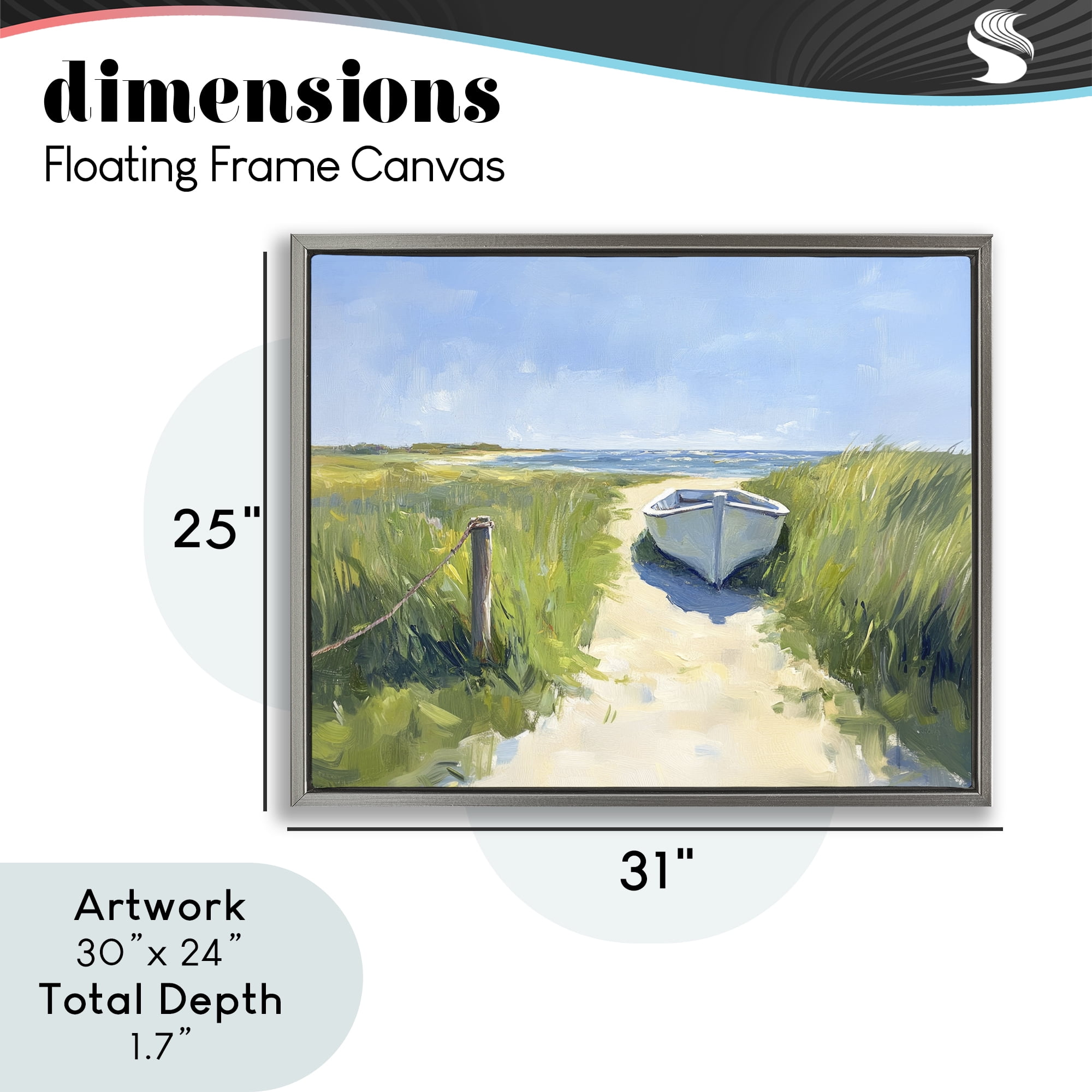 Stupell Industries Moored Boat on Path Gray Framed Floater Canvas Wall Art, design by Sisi and Seb