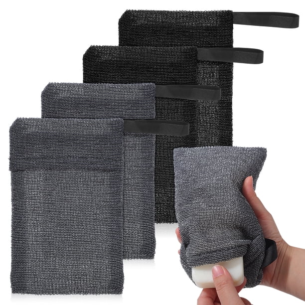 BRIGHTFUFU 4 bolsas de jabón, protector de jabón, bolsa de jabón, exfoliante corporal, contenedor de jabón en barra.